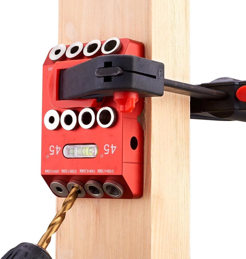 BOXmime 30°/45°/90° Angle Drill Guide Jig, Aluminium Alloy Straight Hole Drilling jig,table Block Attachment Tool for Cable Railing System,Wood Post,Railing Deck Woodworking with 4 drill bits - Image 2